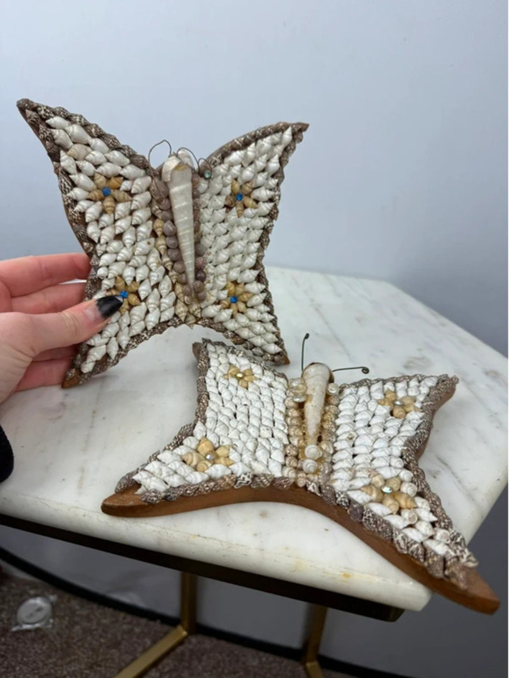 Vintage Seashell Butterfly Wall Decor Pair Shell Art Coastal Boho